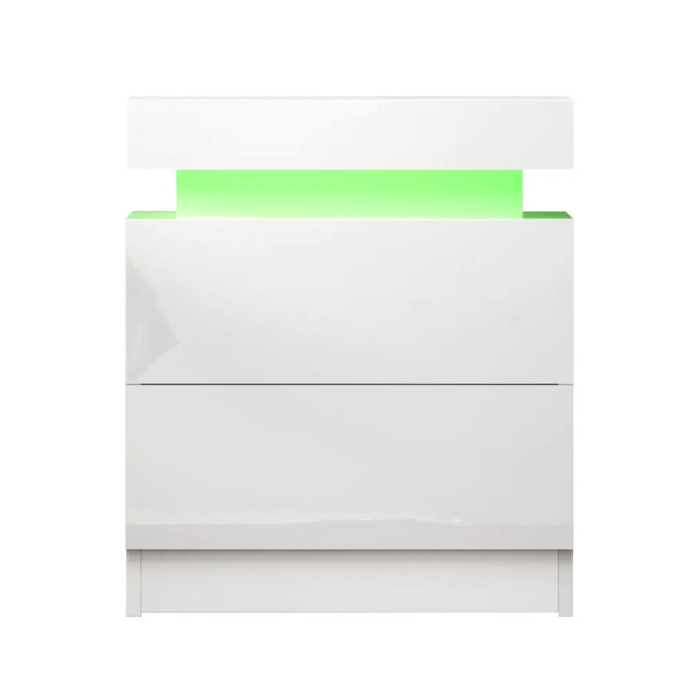 Artiss Bedside Table LED 2 Drawers Lift-up Storage - COLEY White - Furniture > Bedroom
