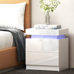 Artiss Bedside Table LED 2 Drawers Lift-up Storage - COLEY White - Furniture > Bedroom