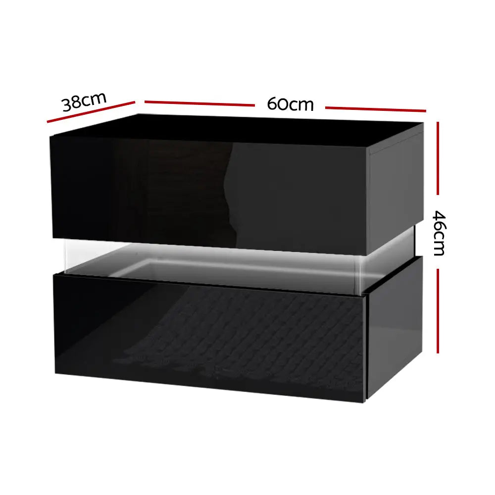 Artiss Bedside Table LED 2 Drawers - LUMI Black - Furniture > Bedroom