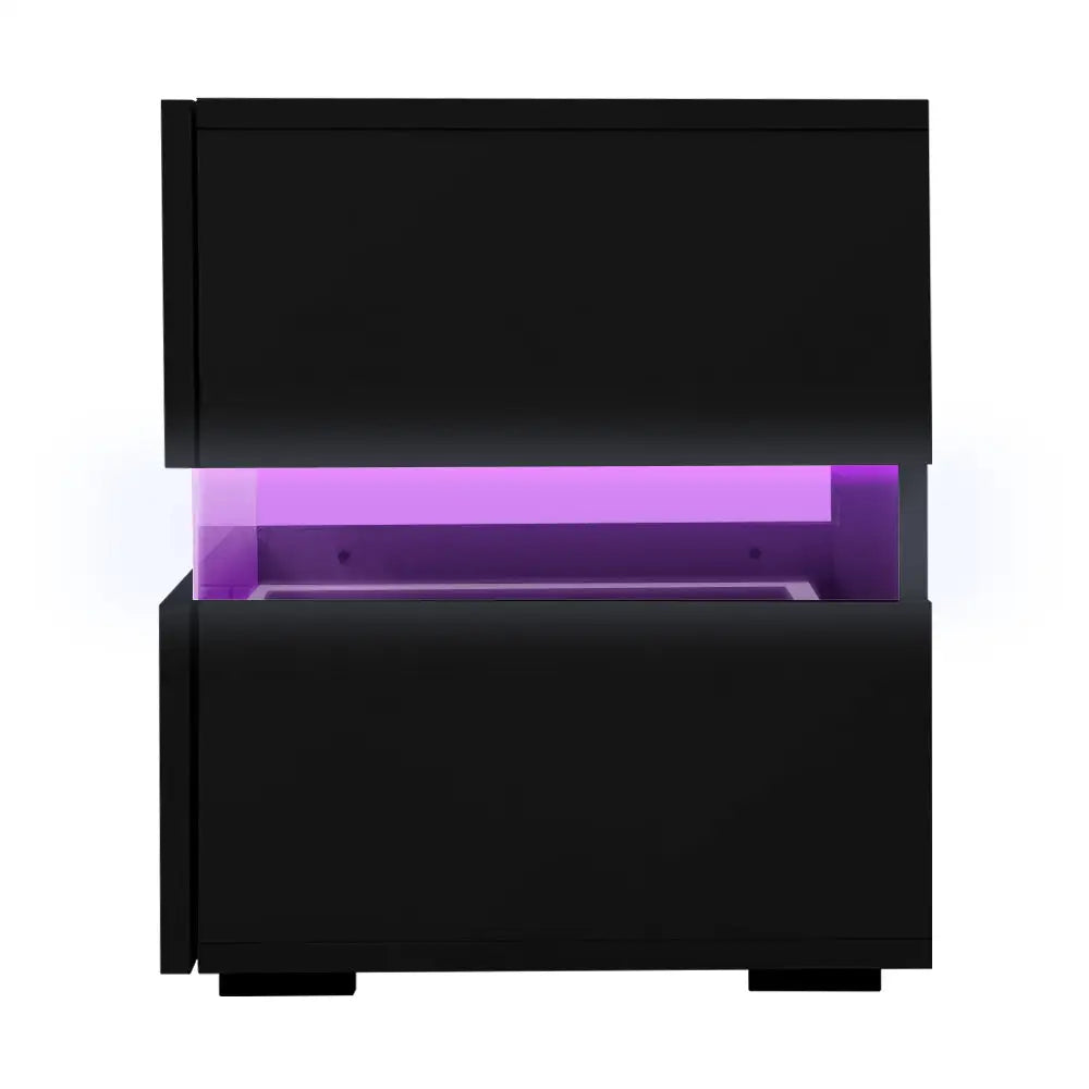 Artiss Bedside Table LED 2 Drawers - LUMI Black - Furniture > Bedroom