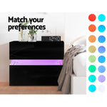 Artiss Bedside Table LED 2 Drawers - LUMI Black - Furniture > Bedroom