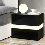 Artiss Bedside Table LED 2 Drawers - LUMI Black - Furniture > Bedroom