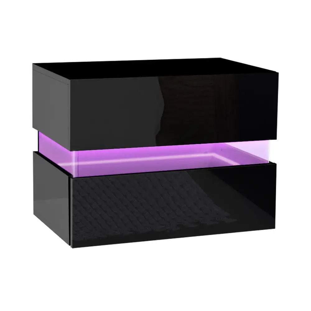 Artiss Bedside Table LED 2 Drawers - LUMI Black - Furniture > Bedroom