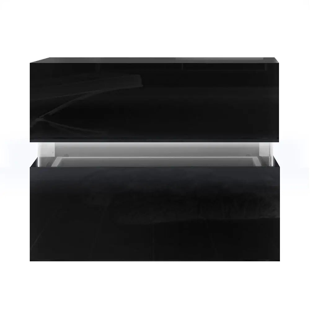 Artiss Bedside Table LED 2 Drawers - LUMI Black - Furniture > Bedroom