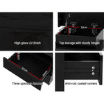 Artiss Bedside Table LED 3 Drawers - COLEY Black - Furniture > Bedroom