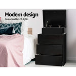 Artiss Bedside Table LED 3 Drawers - COLEY Black - Furniture > Bedroom