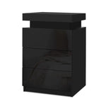 Artiss Bedside Table LED 3 Drawers - COLEY Black - Furniture > Bedroom