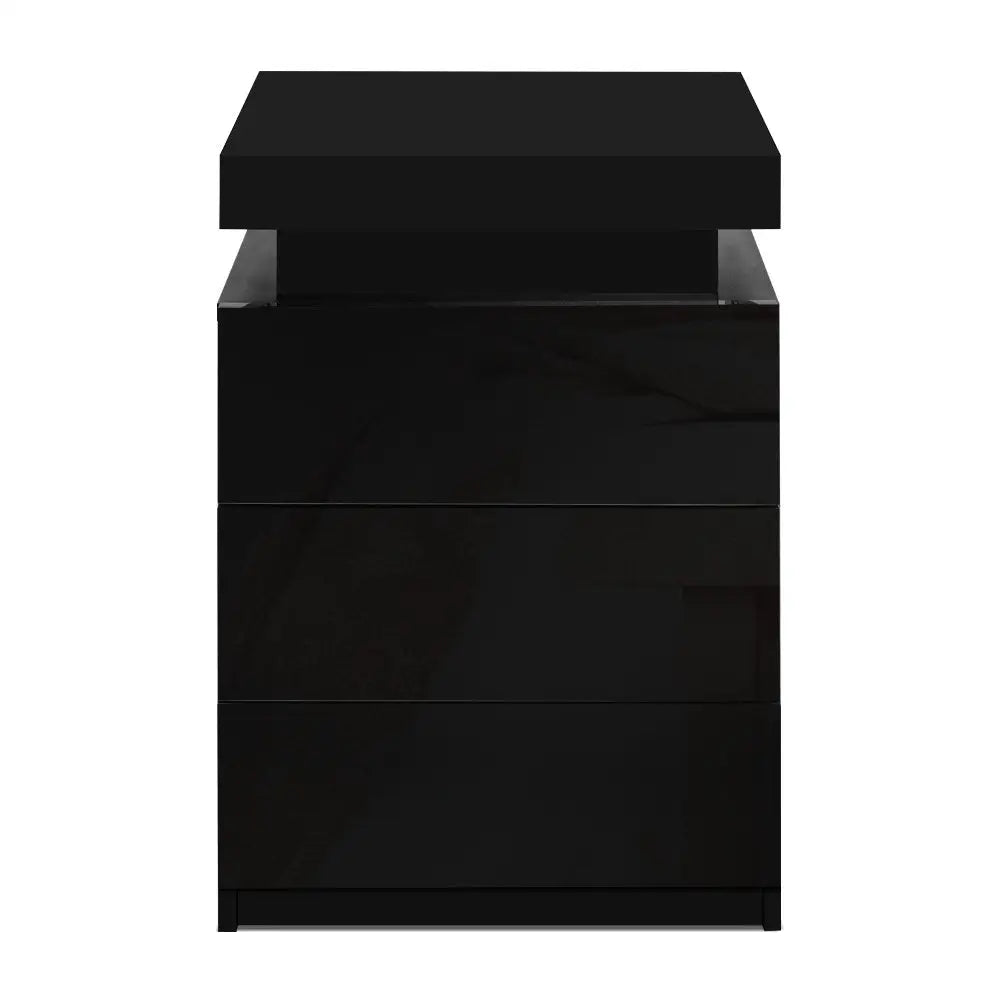Artiss Bedside Table LED 3 Drawers - COLEY Black - Furniture > Bedroom