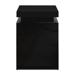 Artiss Bedside Table LED 3 Drawers - COLEY Black - Furniture > Bedroom