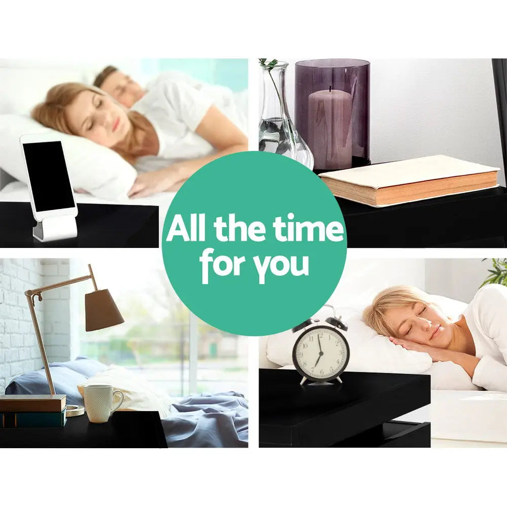 Artiss Bedside Table LED 3 Drawers - COLEY Black - Furniture > Bedroom