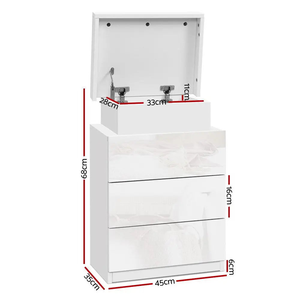 Artiss Bedside Table LED 3 Drawers - COLEY White - Furniture > Bedroom