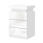 Artiss Bedside Table LED 3 Drawers - COLEY White - Furniture > Bedroom