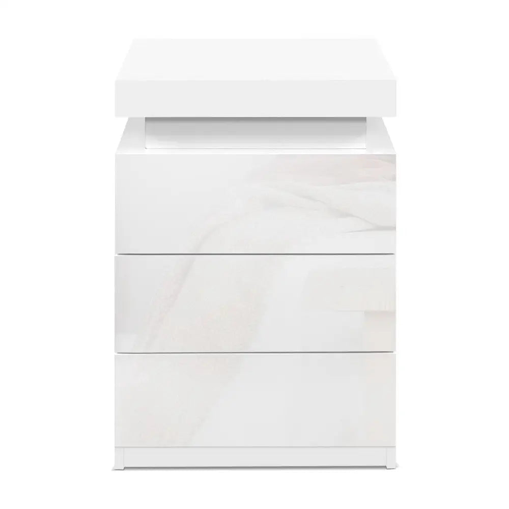Artiss Bedside Table LED 3 Drawers - COLEY White - Furniture > Bedroom