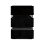 Artiss Bedside Table LED 3 Drawers - LUMI Black - Furniture > Bedroom