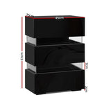 Artiss Bedside Table LED 3 Drawers - LUMI Black - Furniture > Bedroom