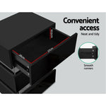 Artiss Bedside Table LED 3 Drawers - LUMI Black - Furniture > Bedroom