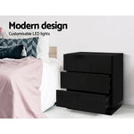 Artiss Bedside Table LED 3 Drawers - MORI Black - Furniture > Bedroom
