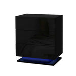 Artiss Bedside Table LED 3 Drawers - MORI Black - Furniture > Bedroom