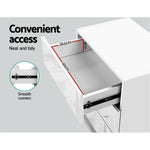 Artiss Bedside Table LED 3 Drawers - MORI White - Furniture > Bedroom