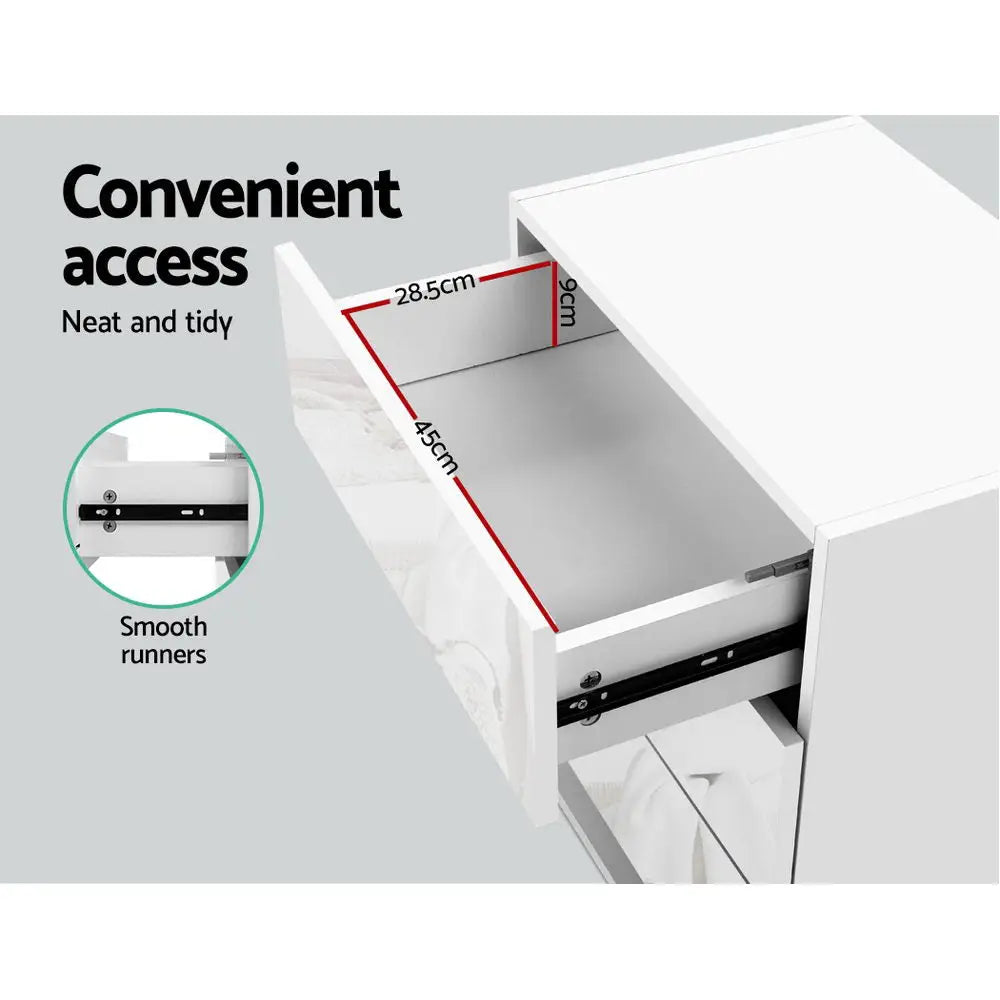 Artiss Bedside Table LED 3 Drawers - MORI White - Furniture > Bedroom