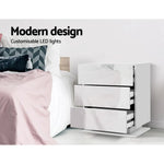 Artiss Bedside Table LED 3 Drawers - MORI White - Furniture > Bedroom