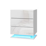 Artiss Bedside Table LED 3 Drawers - MORI White - Furniture > Bedroom