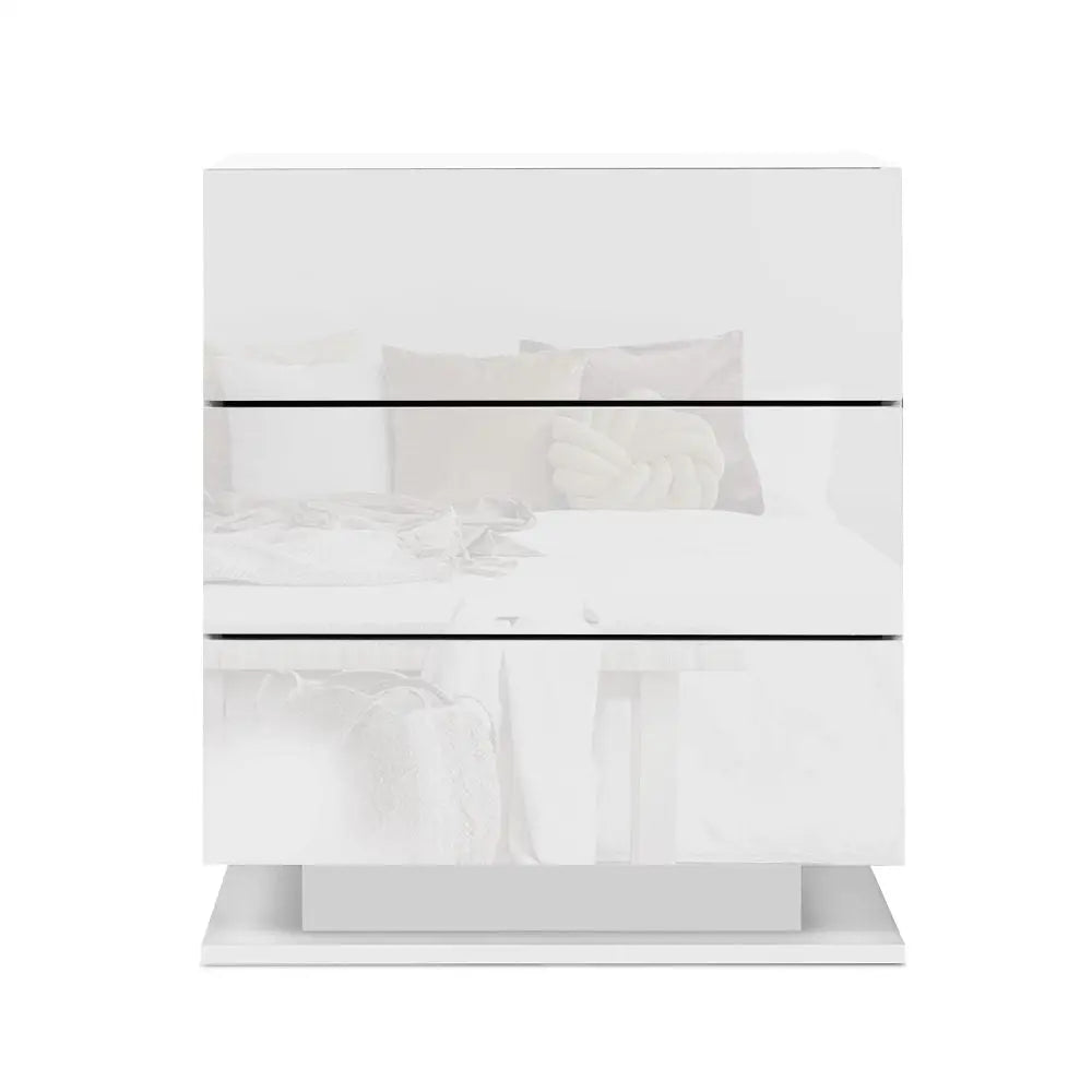 Artiss Bedside Table LED 3 Drawers - MORI White - Furniture > Bedroom
