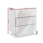 Artiss Bedside Table LED 3 Drawers - MORI White - Furniture > Bedroom