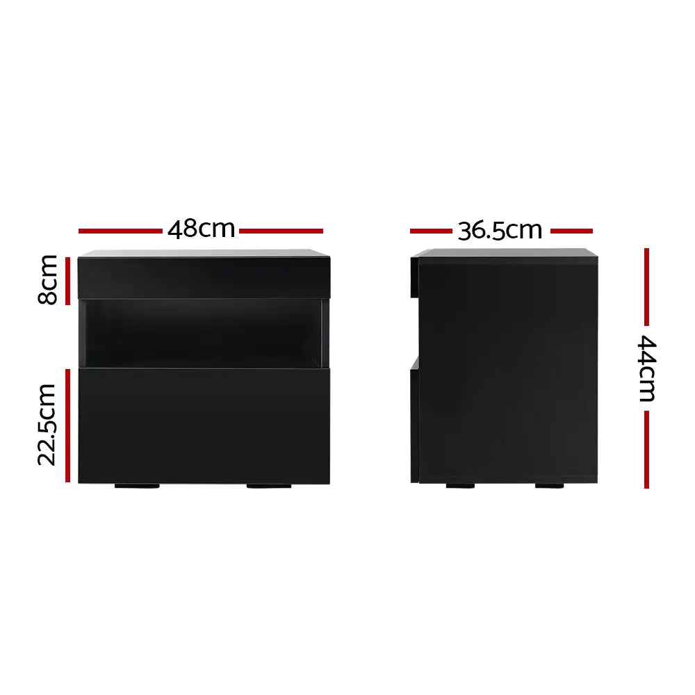 Artiss Bedside Table LED - HERES Black - Furniture > Bedroom > Bedside Tables