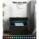Artiss Bedside Table LED - HERES Black - Furniture > Bedroom > Bedside Tables