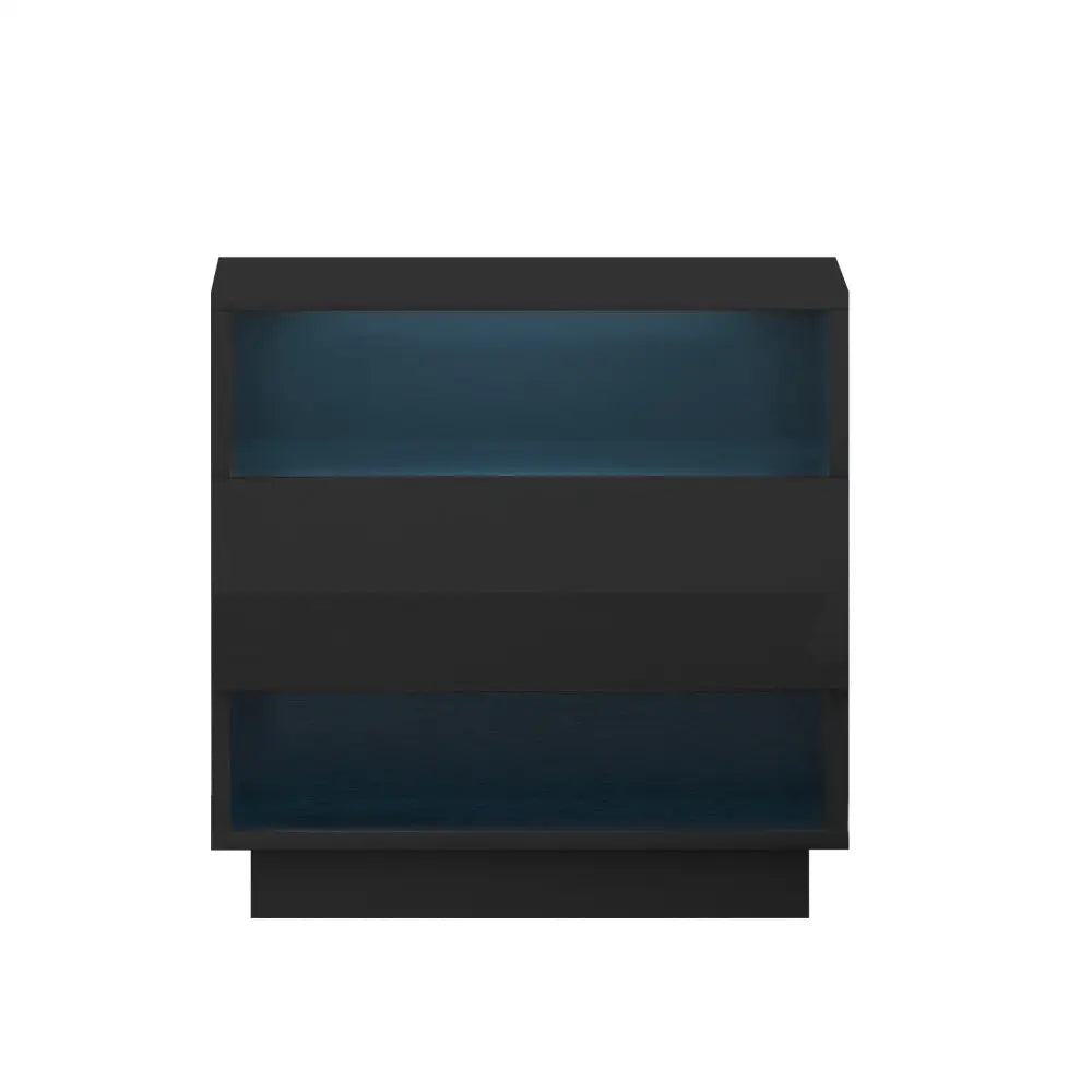 Artiss Bedside Table LED with 2 Shelves - HANA Black - Furniture > Bedroom > Bedside Tables