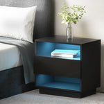 Artiss Bedside Table LED with 2 Shelves - HANA Black - Furniture > Bedroom > Bedside Tables