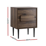 Artiss Bedside Table Nightstand 2 Drawers - Walnut - Furniture > Bedroom > Bedside Tables