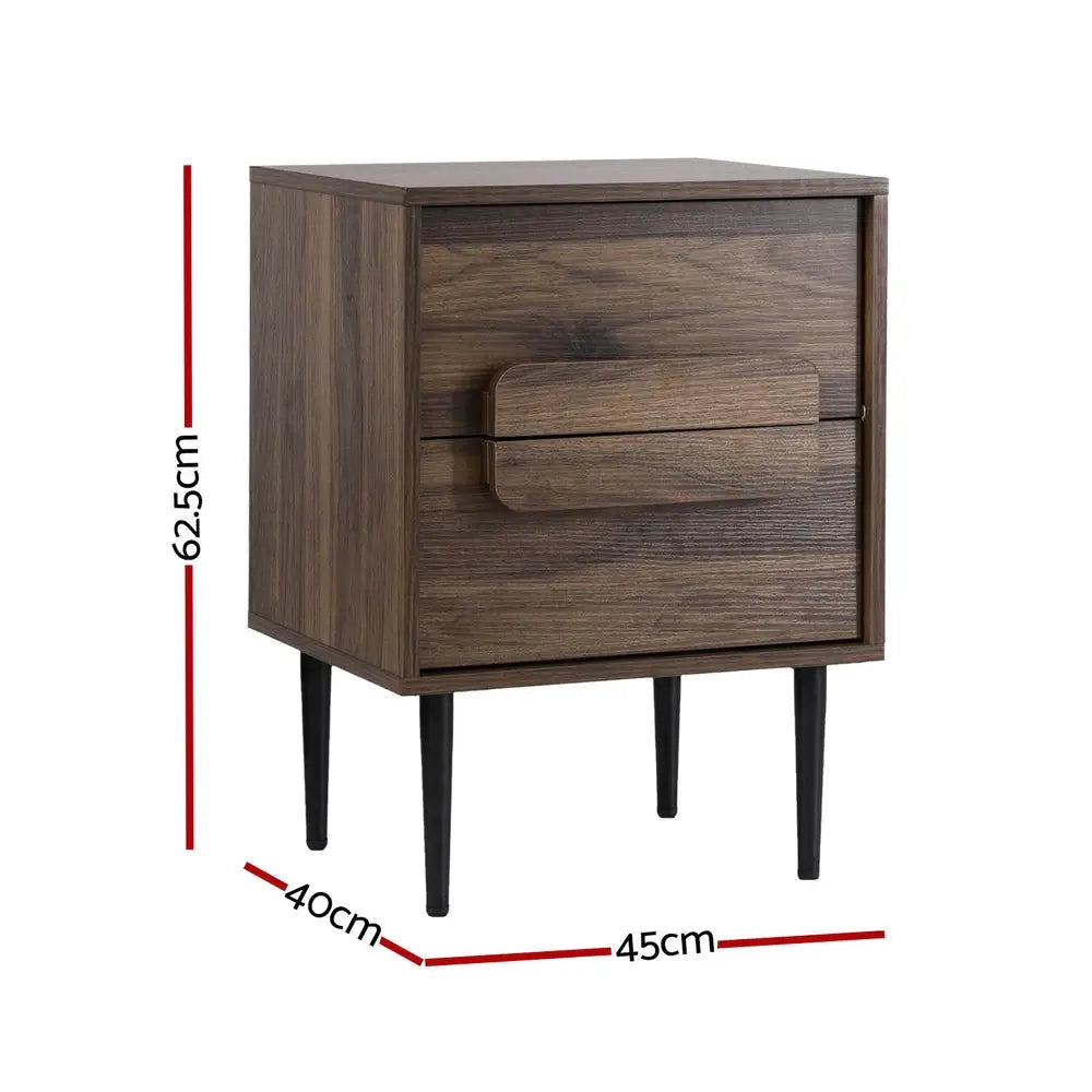 Artiss Bedside Table Nightstand 2 Drawers - Walnut - Furniture > Bedroom > Bedside Tables