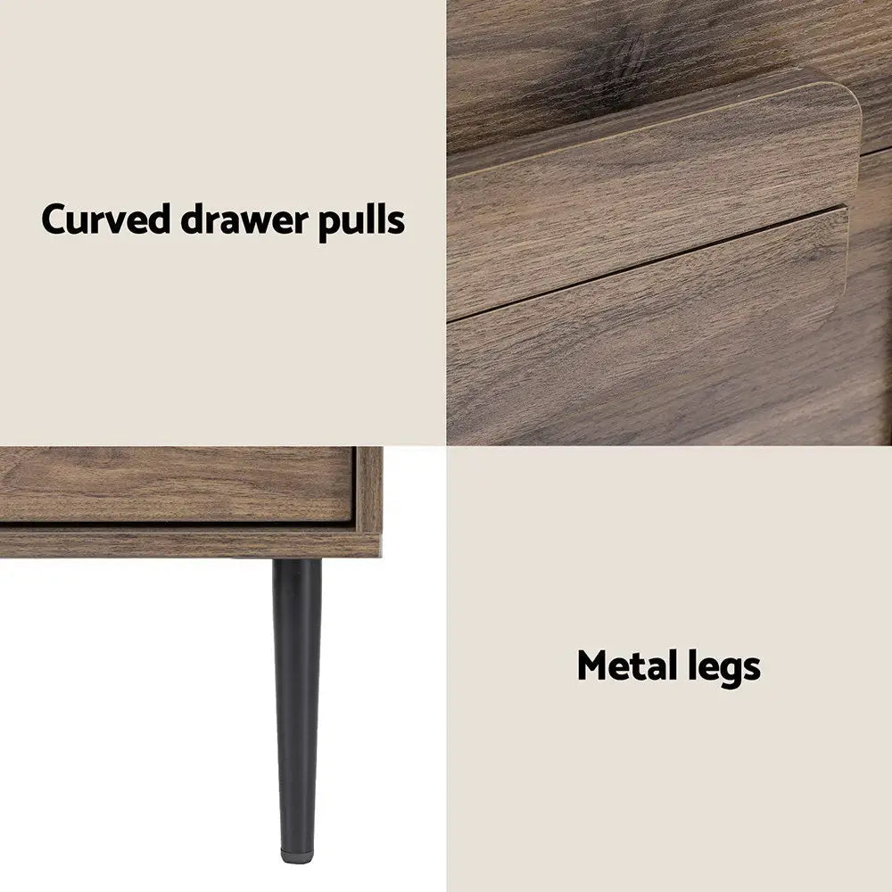 Artiss Bedside Table Nightstand 2 Drawers - Walnut - Furniture > Bedroom > Bedside Tables