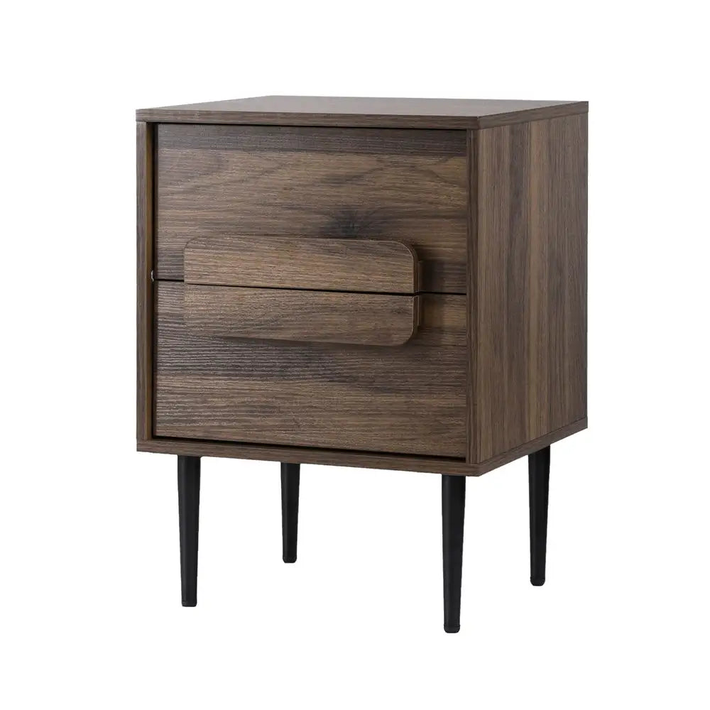 Artiss Bedside Table Nightstand 2 Drawers - Walnut - Furniture > Bedroom > Bedside Tables