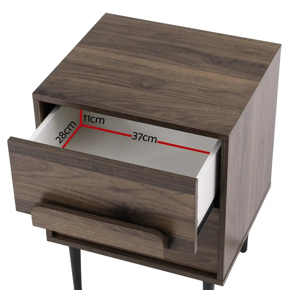 Artiss Bedside Table Nightstand 2 Drawers - Walnut - Furniture > Bedroom > Bedside Tables