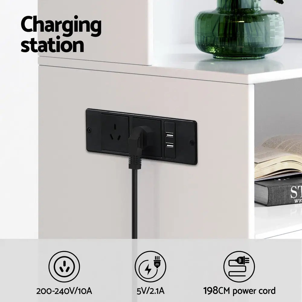 Artiss Bedside Table Nightstand Charging Station - Furniture > Bedroom > Bedside Tables