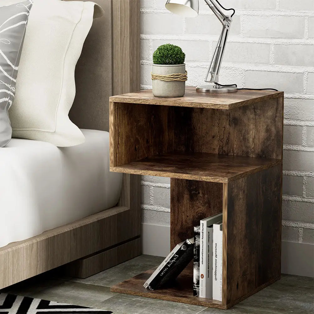 Artiss Bedside Table Shelves Side End Table Storage Nightstand Rust Oak UMENI - Furniture > Living Room