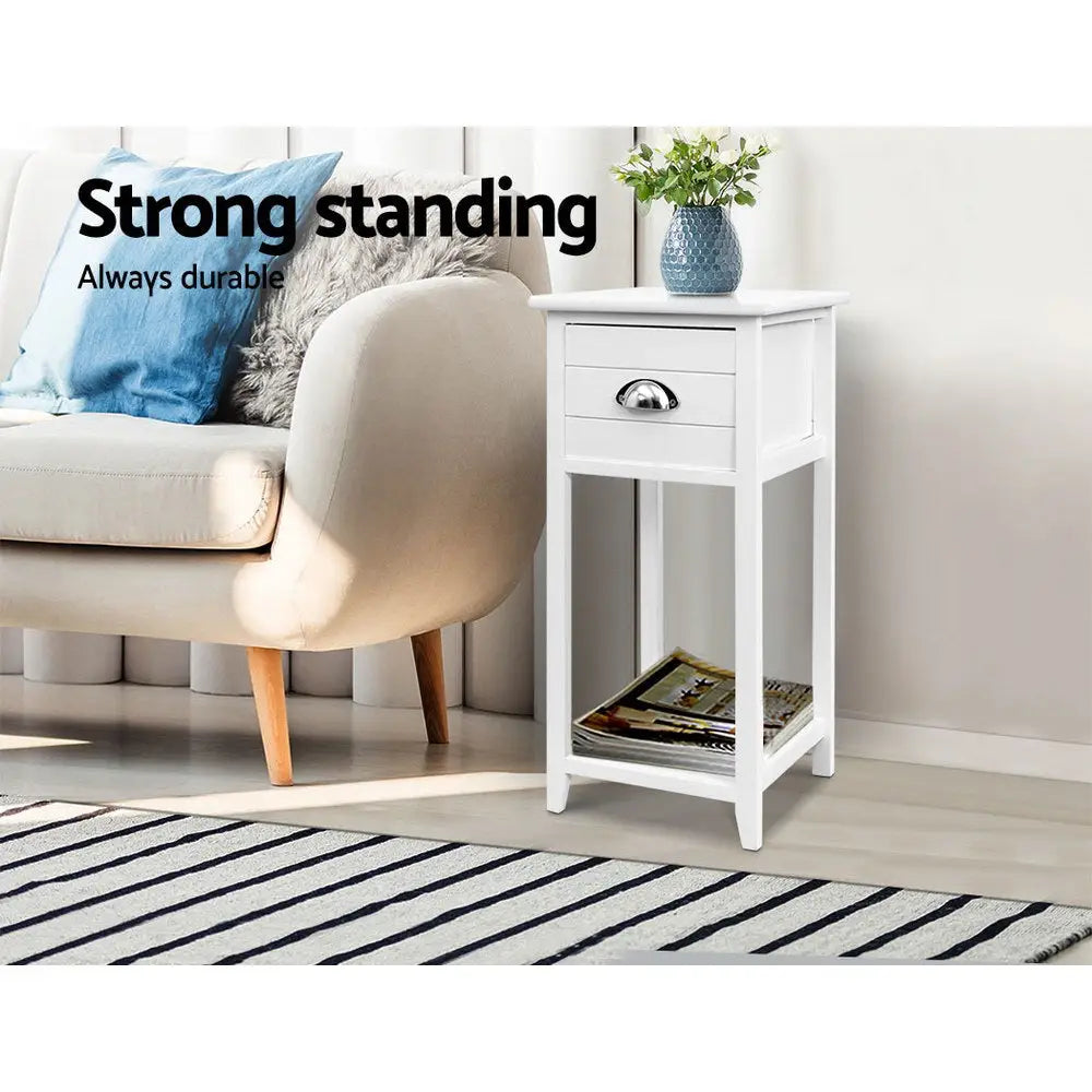 Artiss Bedside Table Vintage - THYME White - Furniture > Bedroom
