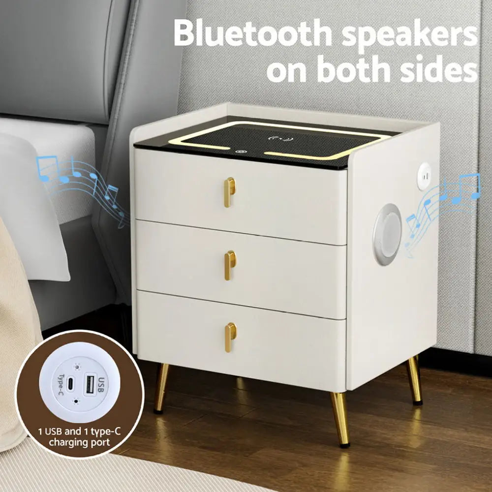 Artiss Bedside Table Wireless Charging - ALMA White - Furniture > Bedroom > Bedside Tables