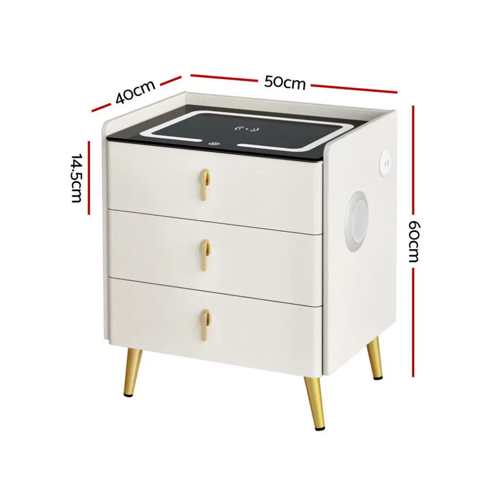 Artiss Bedside Table Wireless Charging - ALMA White - Furniture > Bedroom > Bedside Tables
