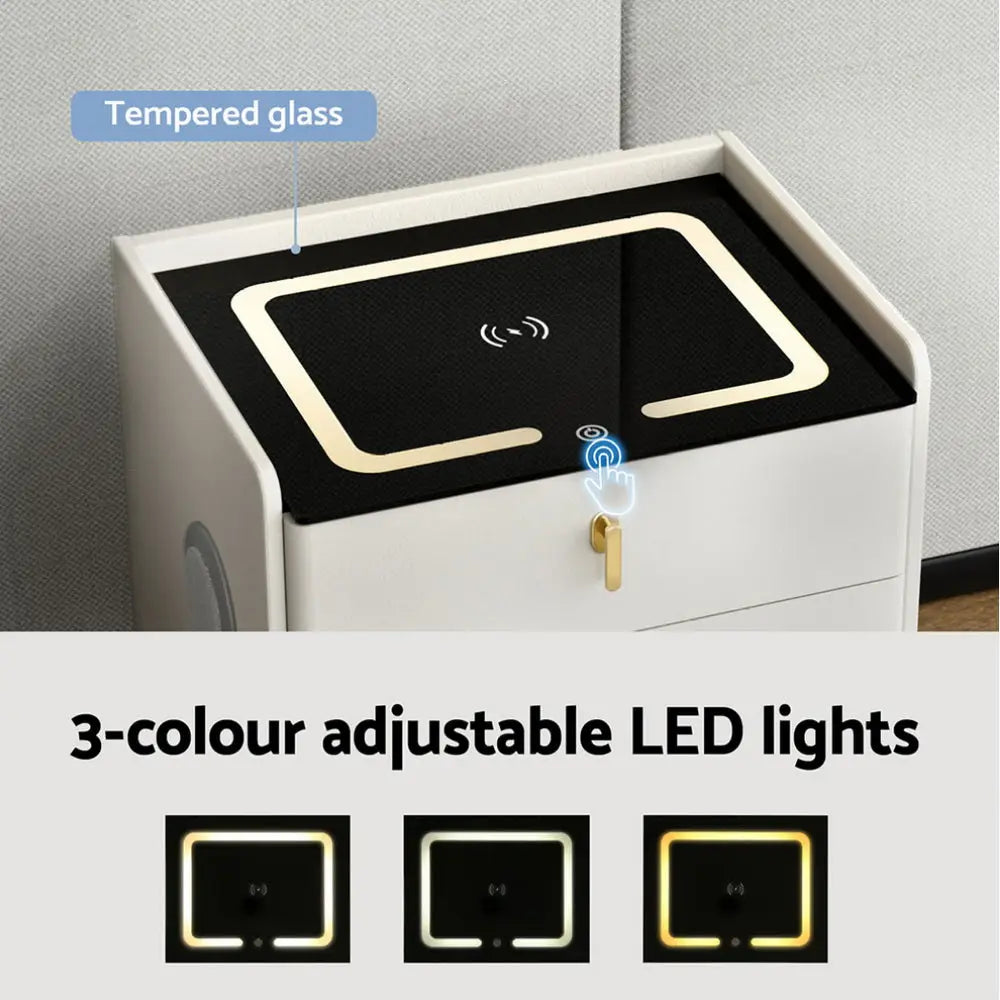 Artiss Bedside Table Wireless Charging - ALMA White - Furniture > Bedroom > Bedside Tables