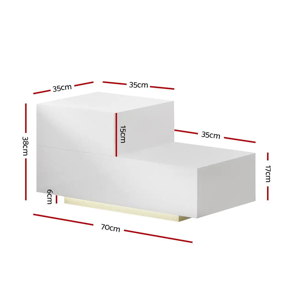 Artiss Bedside Tables LED 2 Drawers - REMI White - Furniture > Bedroom