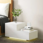 Artiss Bedside Tables LED 2 Drawers - REMI White - Furniture > Bedroom