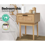 Artiss Bedside Tables Table 1 Drawer Storage Cabinet Rattan Wood Nightstand - Furniture > Bedroom