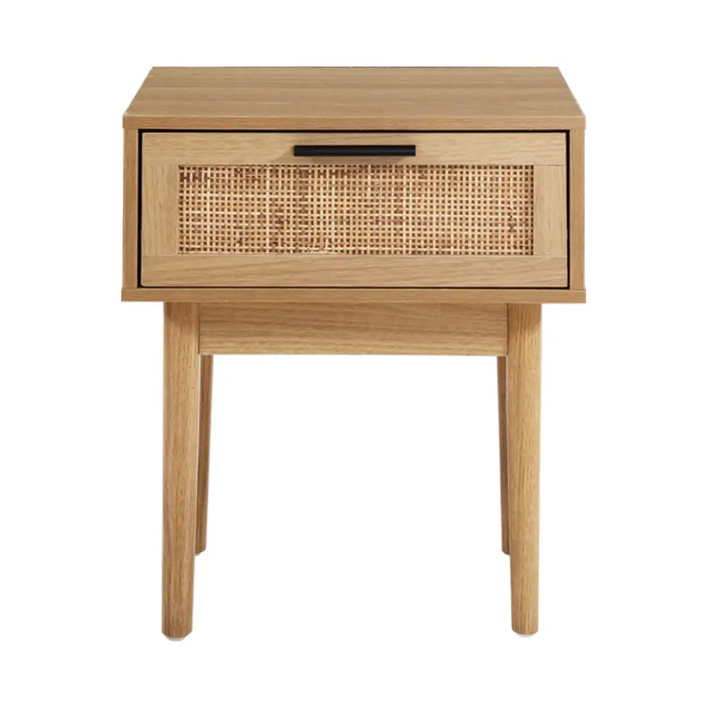 Artiss Bedside Tables Table 1 Drawer Storage Cabinet Rattan Wood Nightstand - Furniture > Bedroom