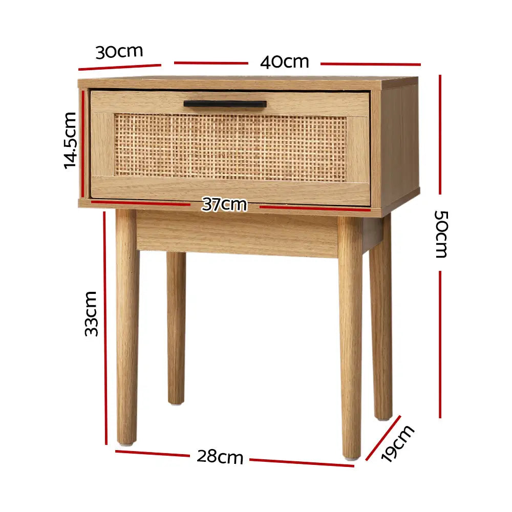 Artiss Bedside Tables Table 1 Drawer Storage Cabinet Rattan Wood Nightstand - Furniture > Bedroom