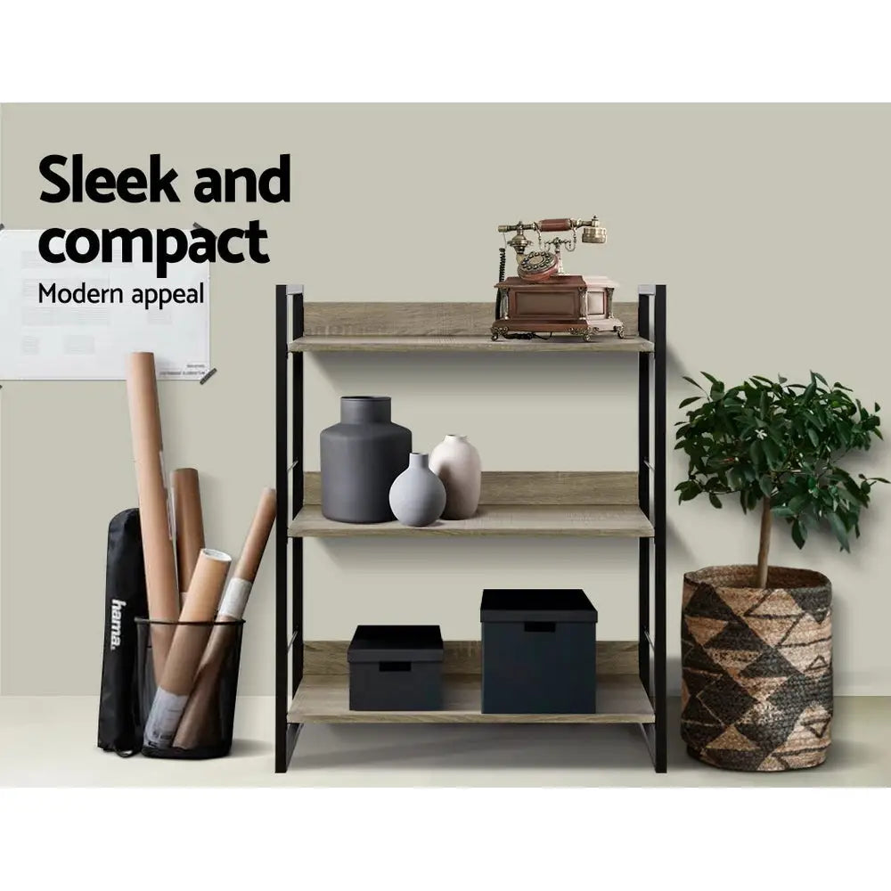 Artiss Bookshelf 3 Tiers - NOE Black and Oak - Furniture > Office