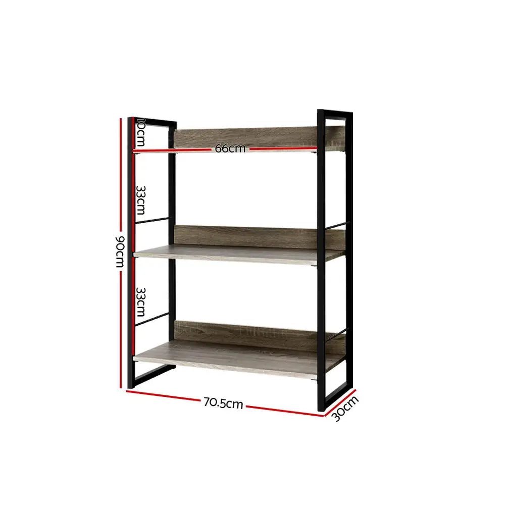Artiss Bookshelf 3 Tiers - NOE Black and Oak - Furniture > Office